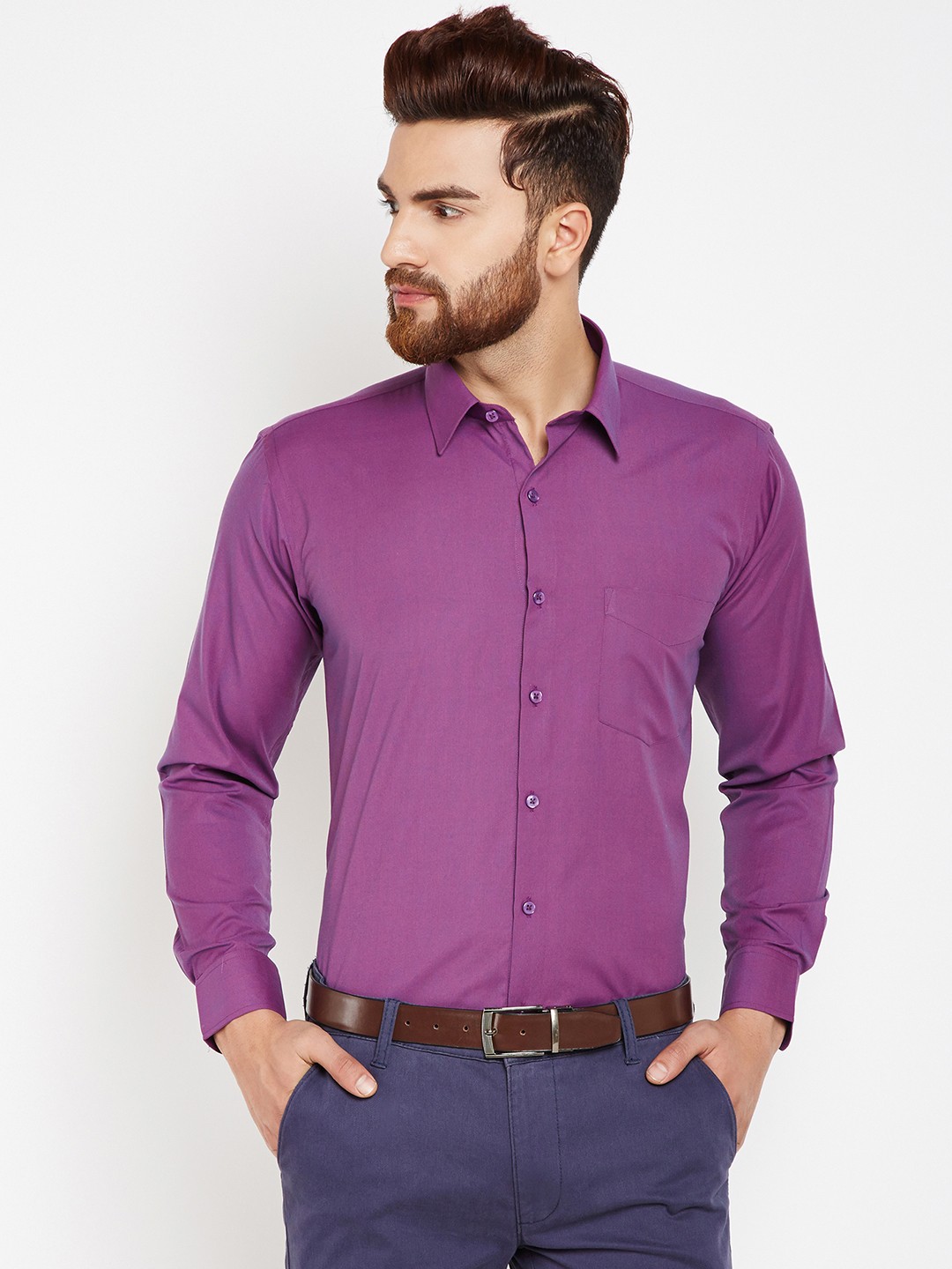 

Hancock Men Mauve Slim Fit Solid Formal Shirt