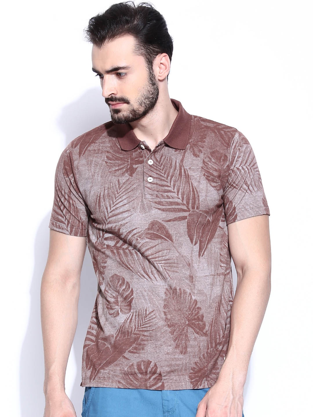 

Jack & Jones Brown Printed Polo T-shirt