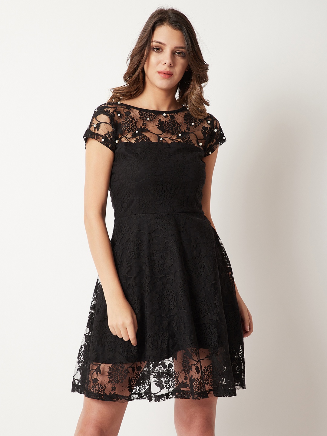 

Miss Chase Black Lace Inserts Fit and Flare Dress