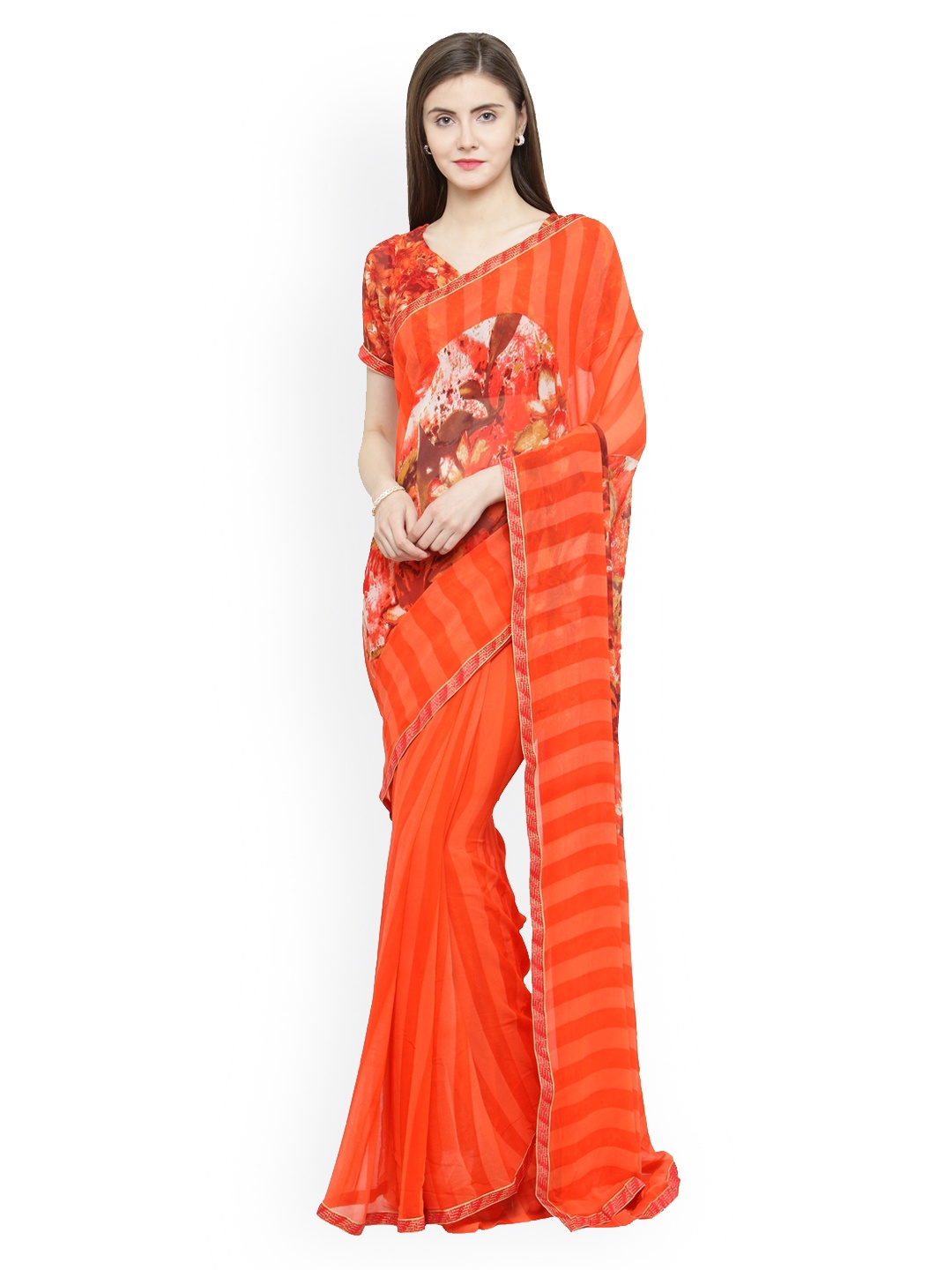 

Shaily Red Printed Pure Georgette Saree