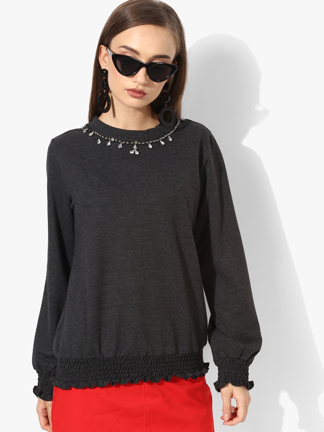 

Antheaa Charcoal Grey Solid Sweatshirt