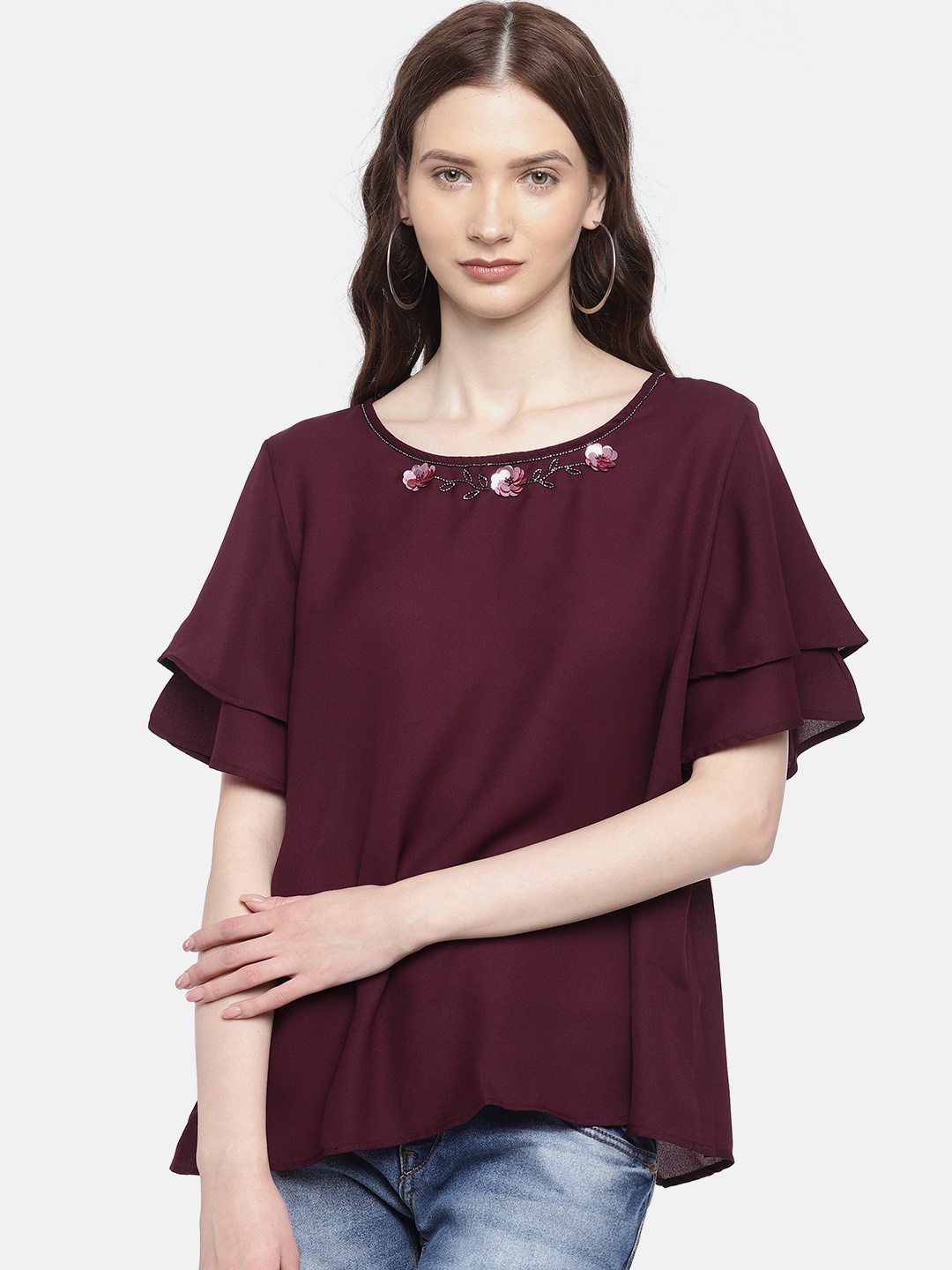 

Antheaa Women Burgundy Solid Top