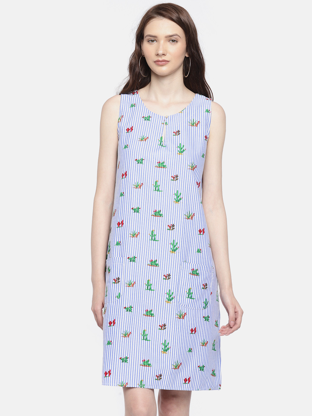 

Antheaa Women Blue Printed A-Line Dress