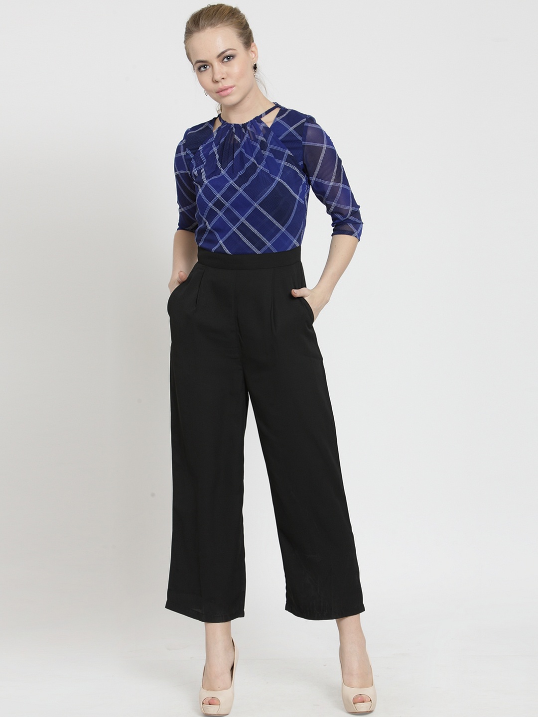 

Magnetic Designs Black & Blue Checked Culotte Jumpsuit