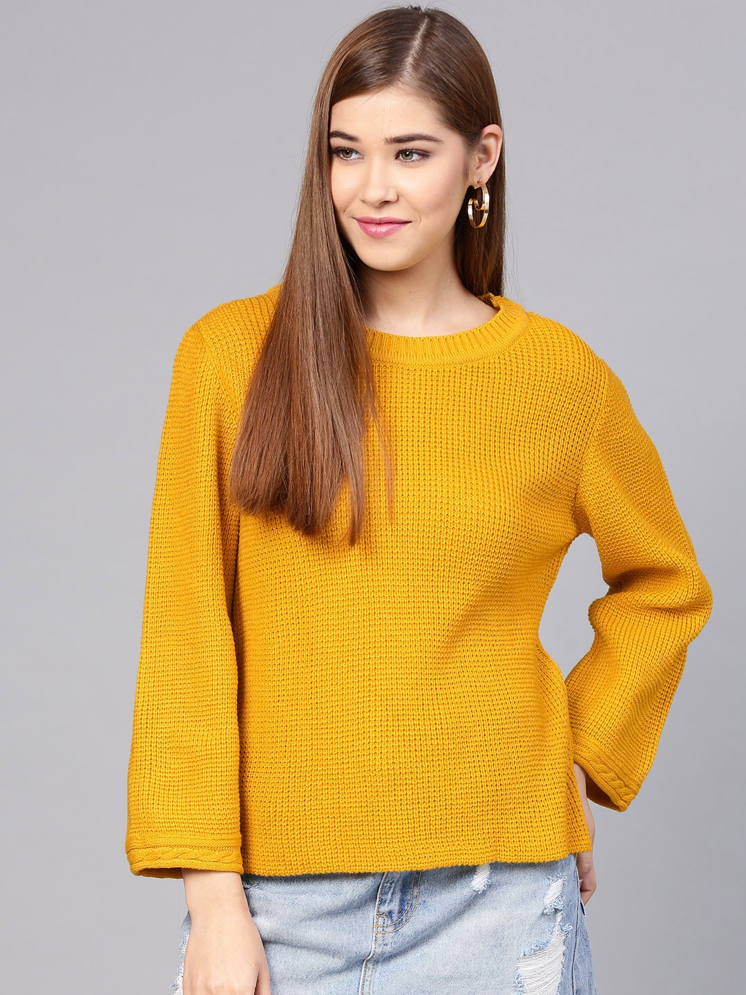 

STREET 9 Women Mustard Yellow Solid Pullover