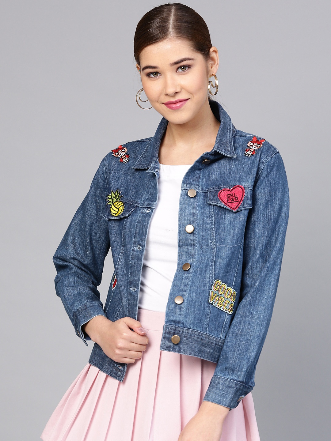 

STREET 9 Women Blue Solid Denim Jacket