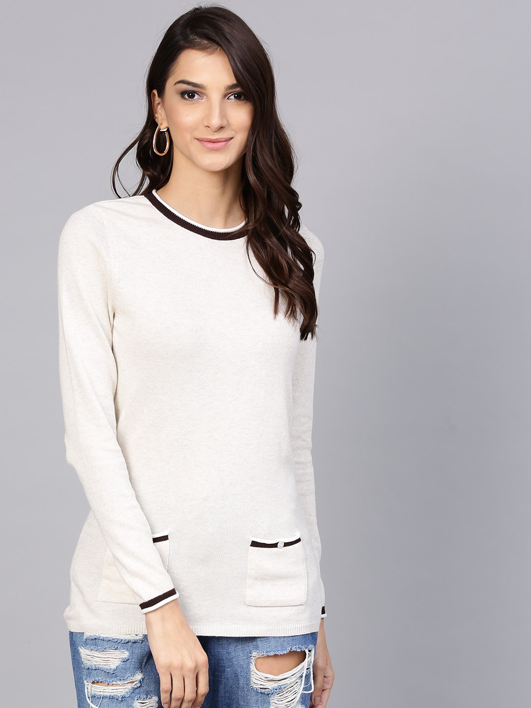 

STREET 9 Women Off-White Solid Pullover