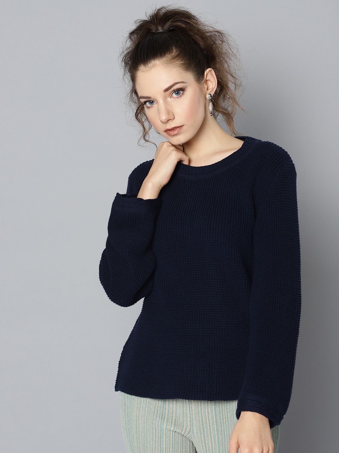 

STREET 9 Women Navy Blue Solid Sweater