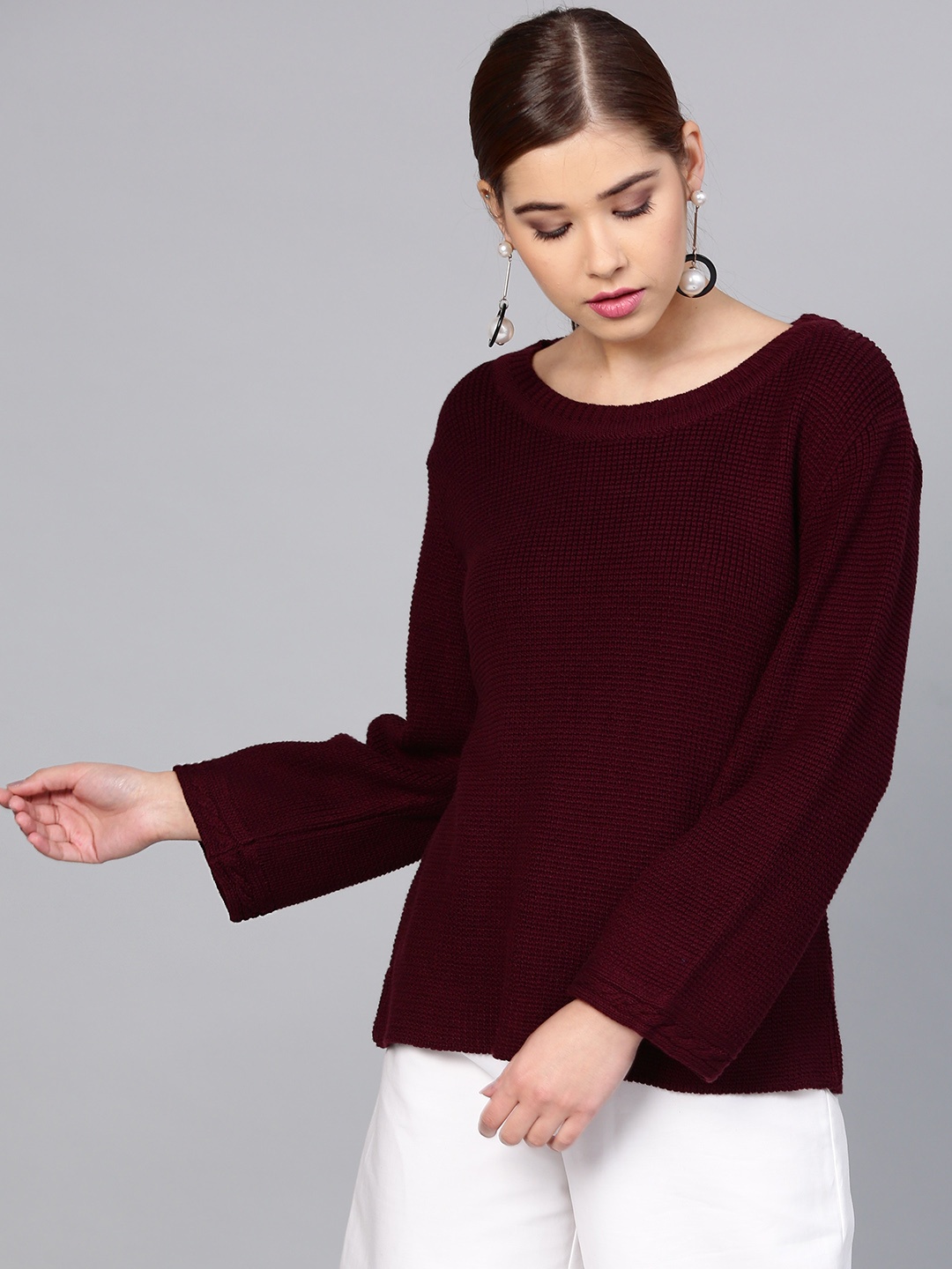 

STREET 9 Women Maroon Solid Pullover