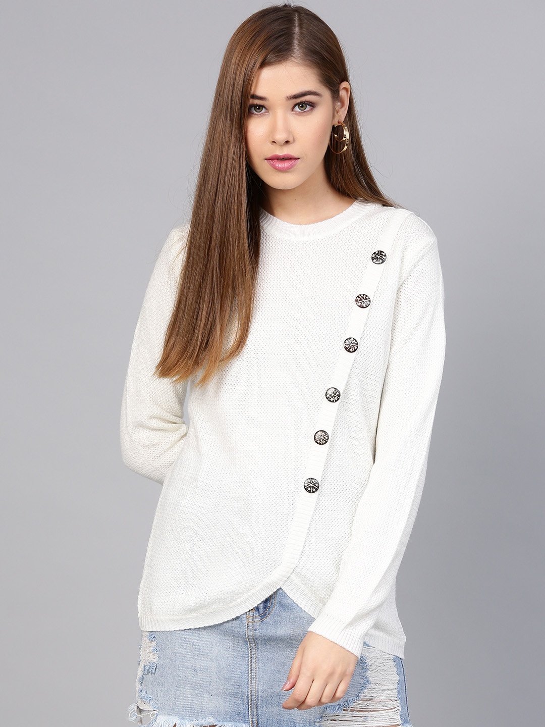 

STREET 9 Women White Solid Pullover