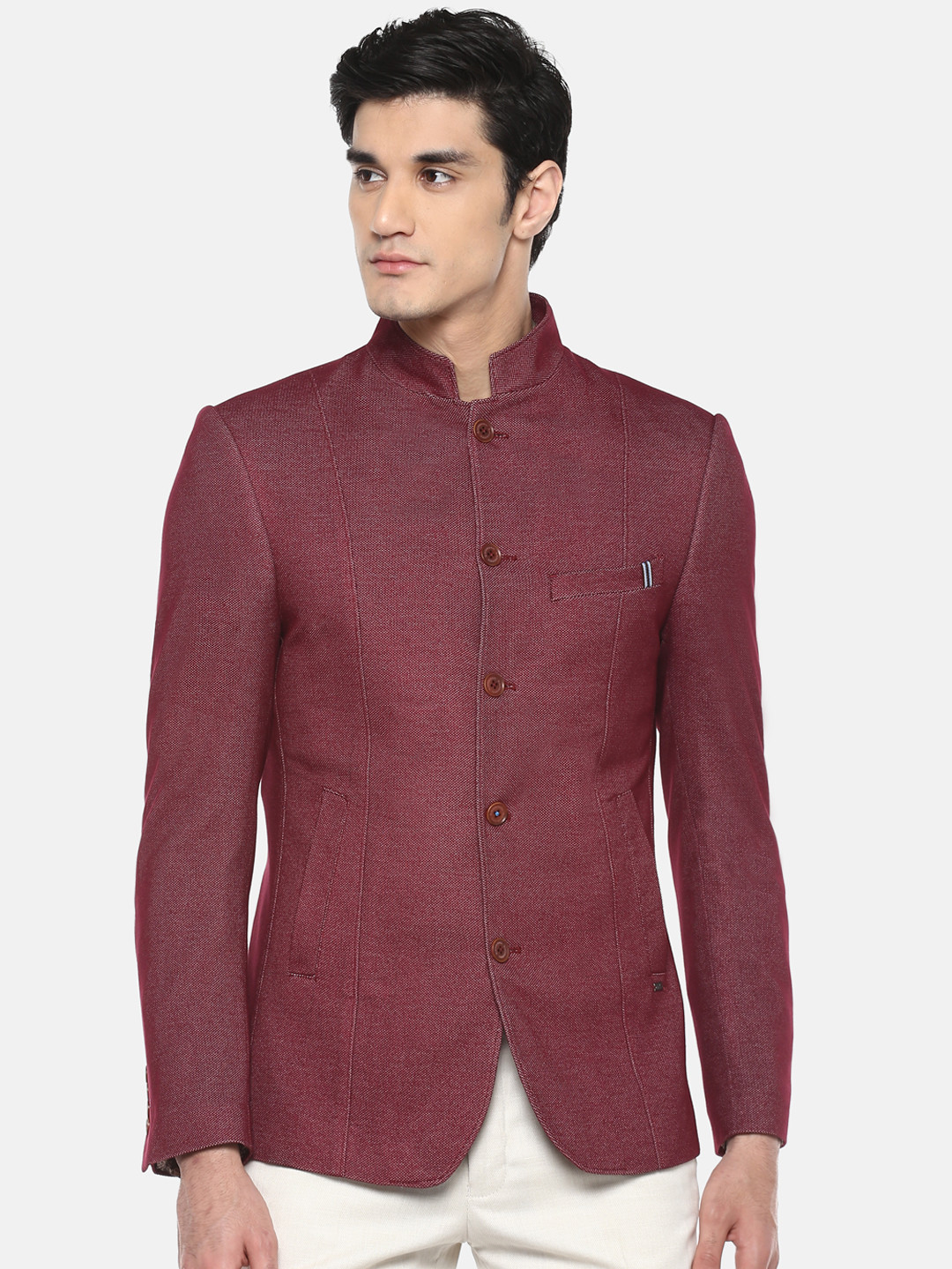 

Blackberrys Men Maroon Self-Design Slim-Fit Bandhgala