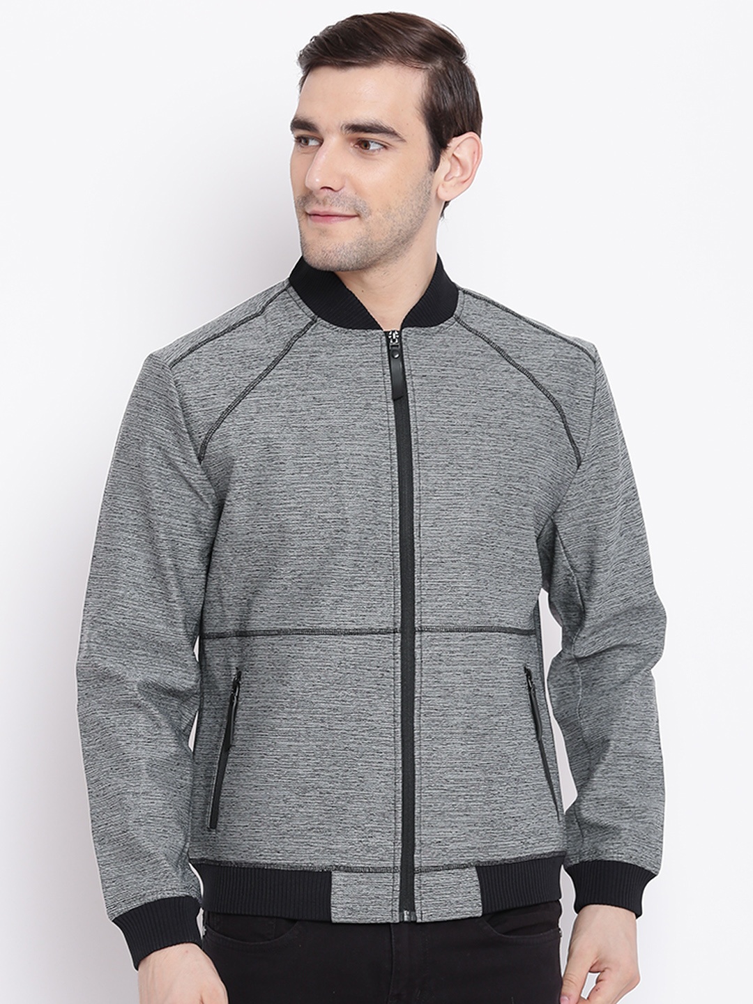 

Blackberrys Men Grey Melange Solid Bomber