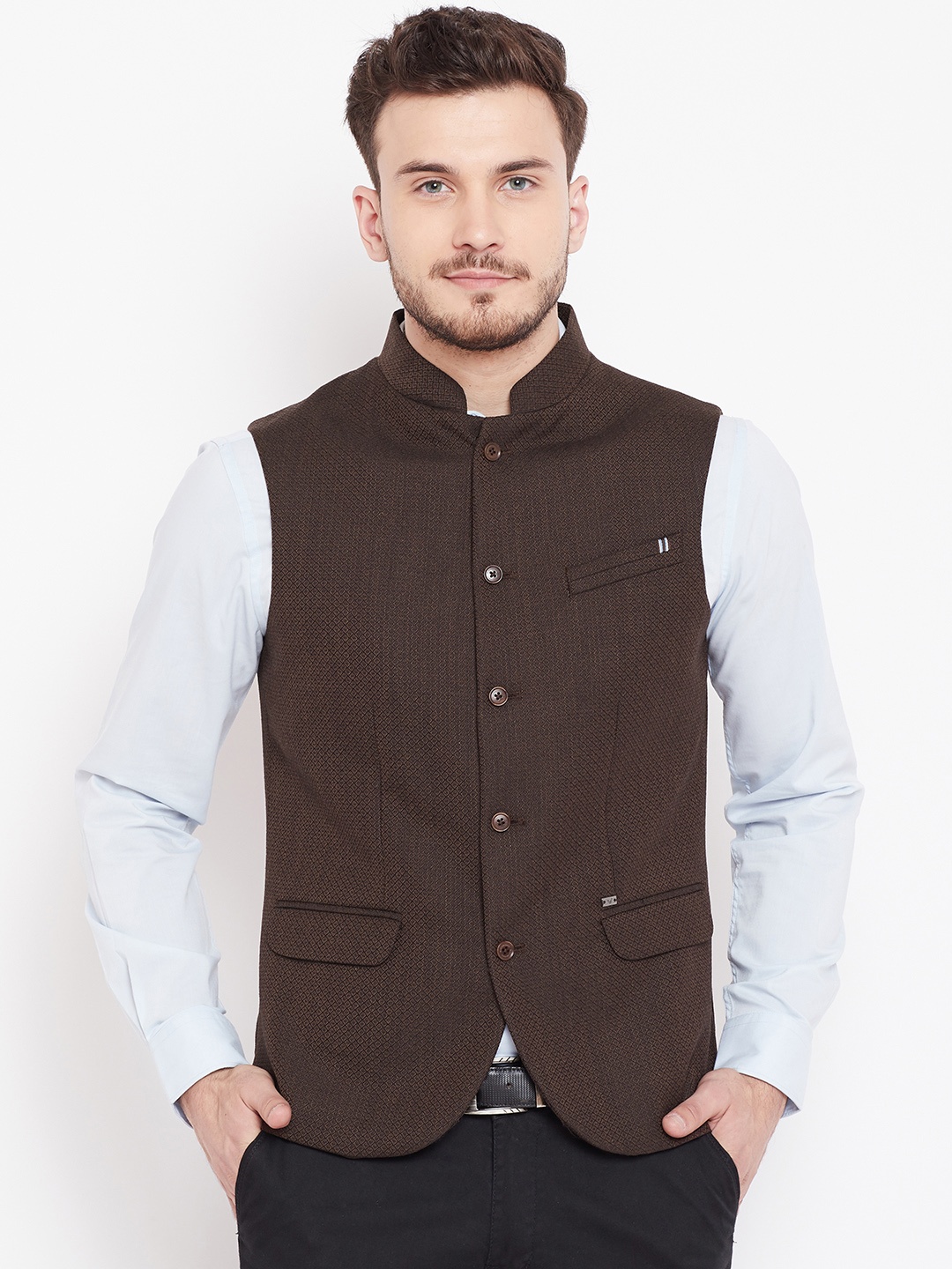 

Blackberrys Men Brown Self-Design Nehru Jacket