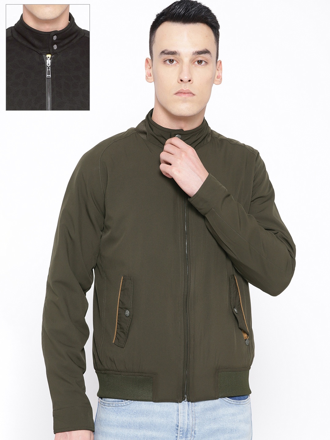

Blackberrys Men Olive Green Solid Reversible Tailored Jacket