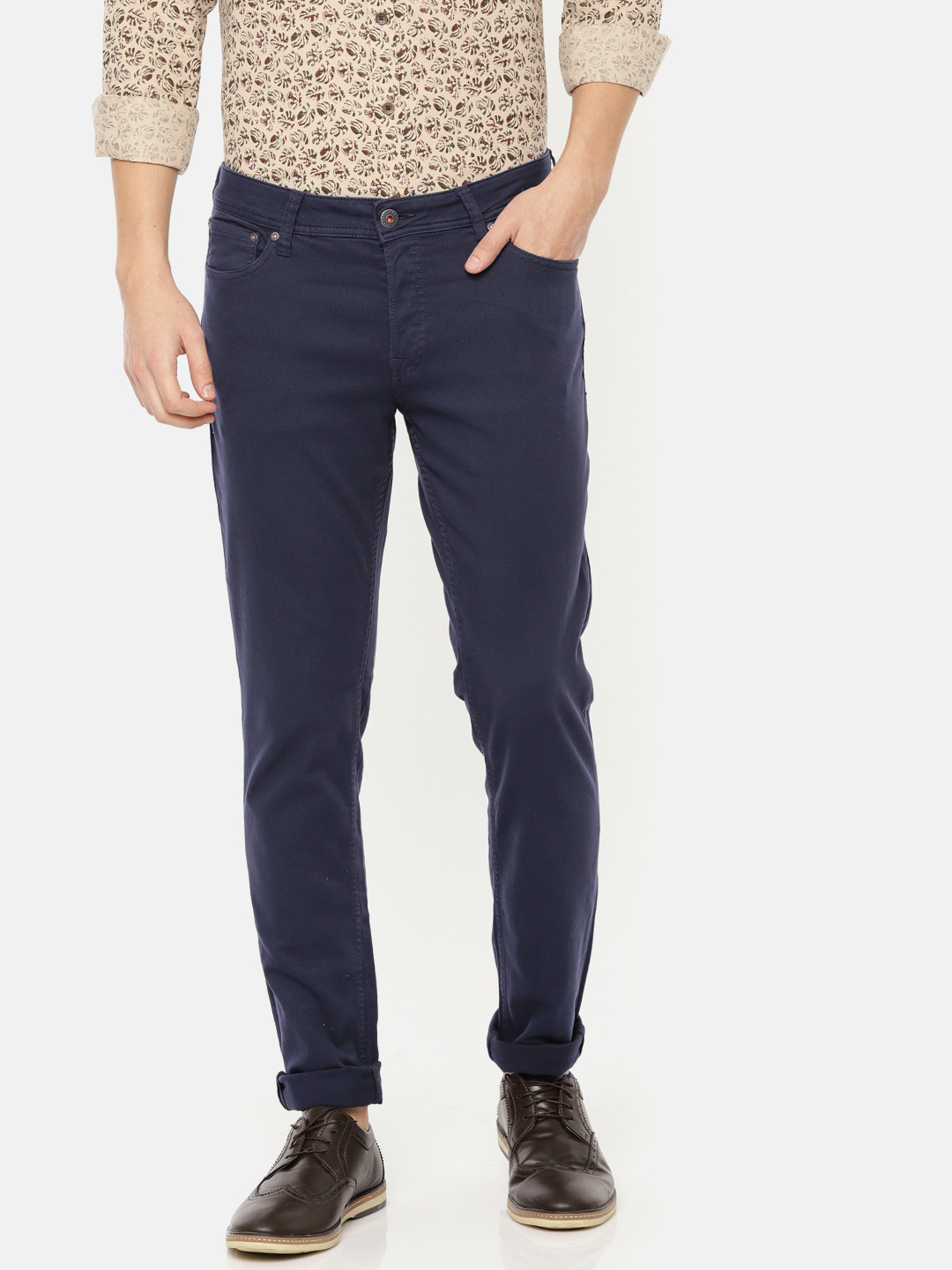 

Jack & Jones Men Navy Blue Slim Fit Solid Chinos