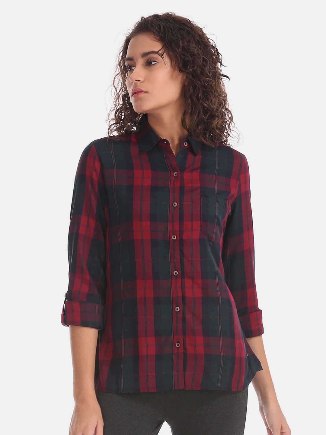 

U.S. Polo Assn. Women Women Red & Navy Blue Regular Fit Checked Casual Shirt