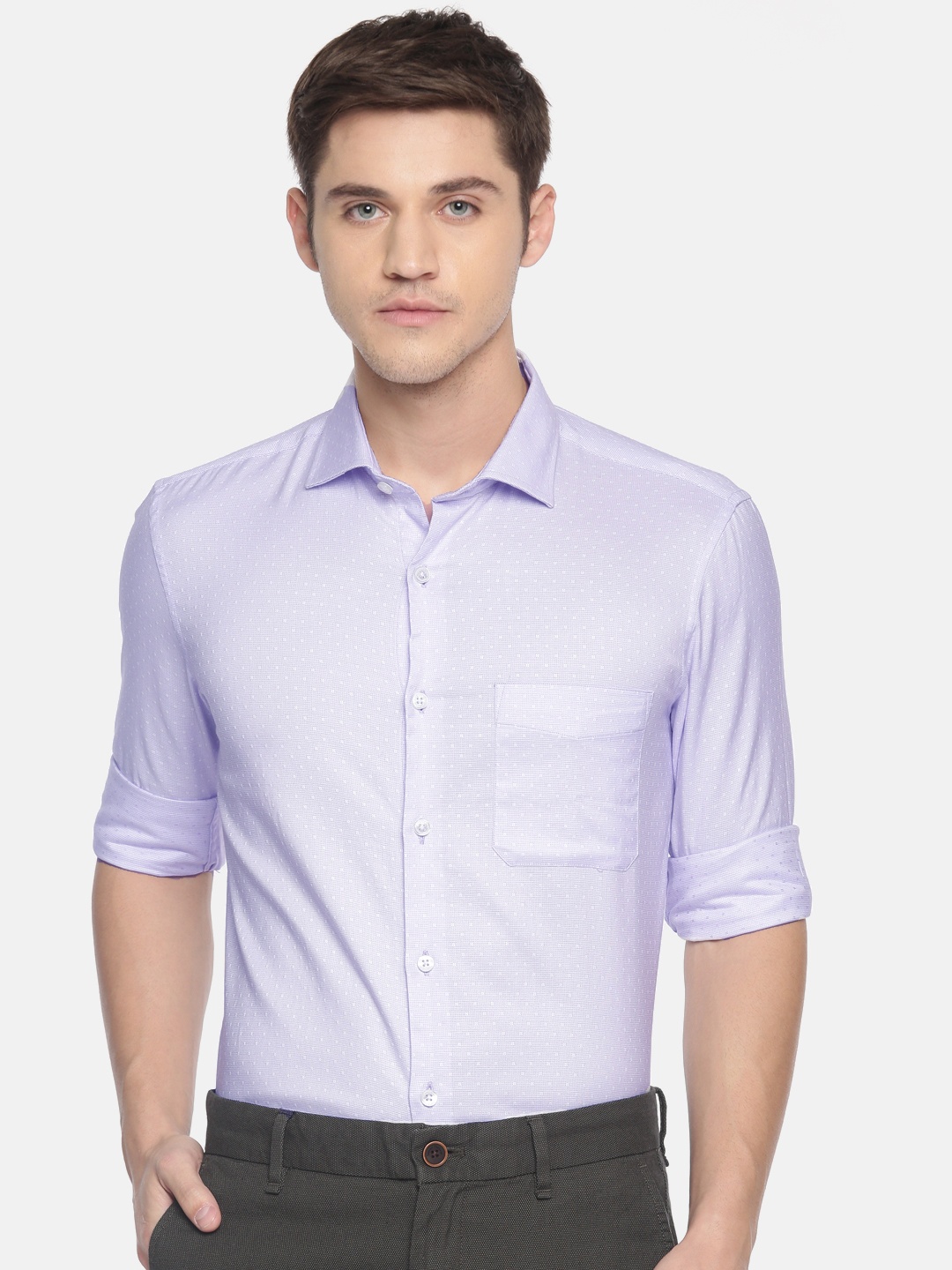

U.S. Polo Assn. Men Lavender Regular Fit Self Design Formal Shirt