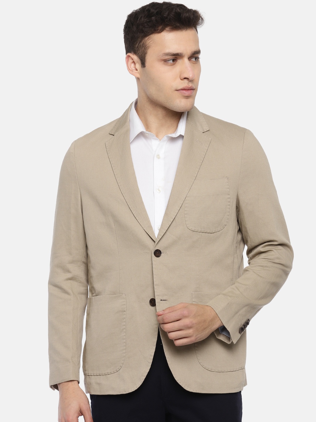 

U.S. Polo Assn. Beige Self-Design Single-Breasted Smart Casual Blazers