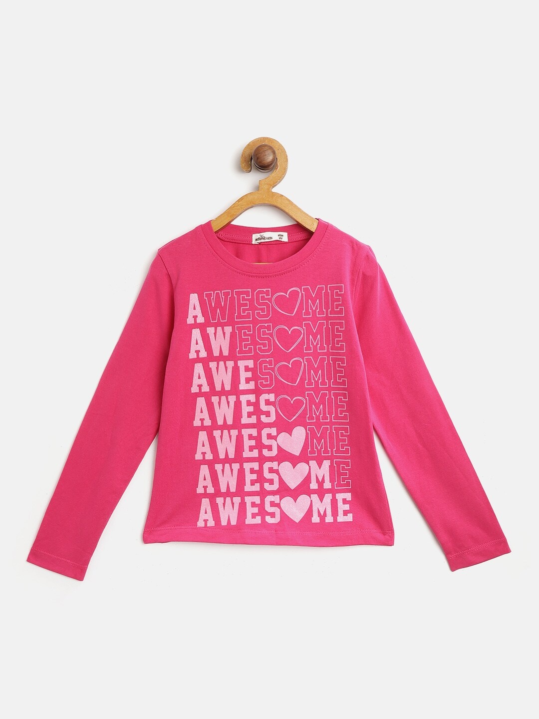 

Adams kids Girls Pink Printed Round Neck T-shirt