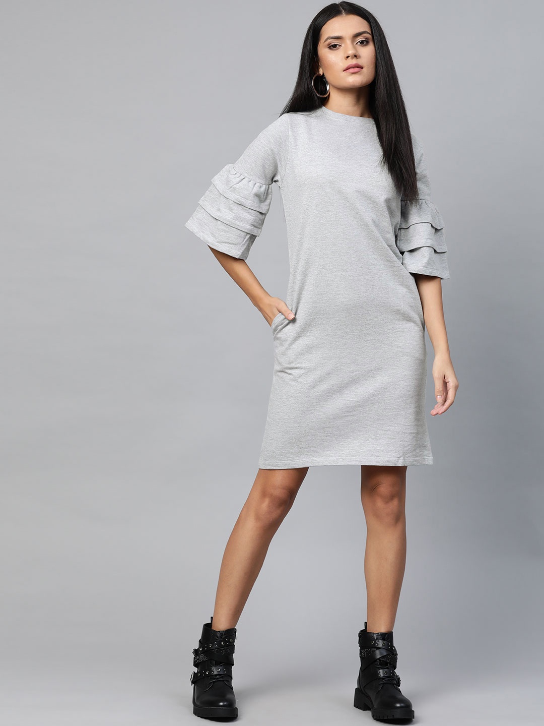 

EVAH LONDON Grey Melange T-shirt Dress