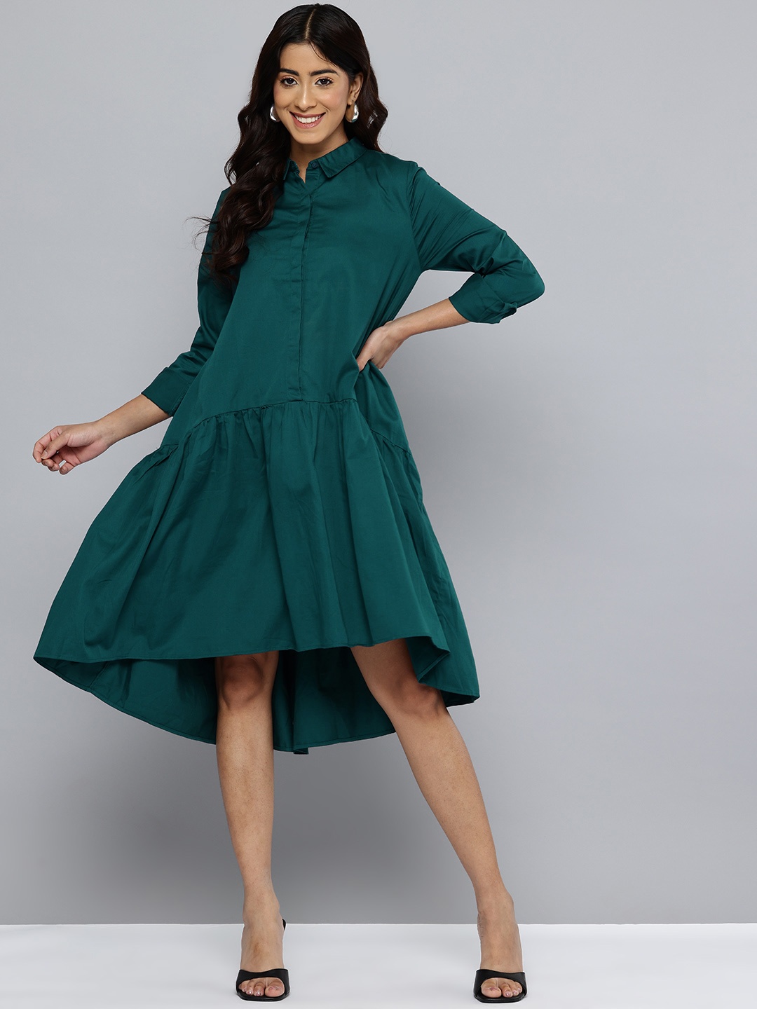 

EVAH LONDON Pure Cotton A-Line Midi Dress, Teal