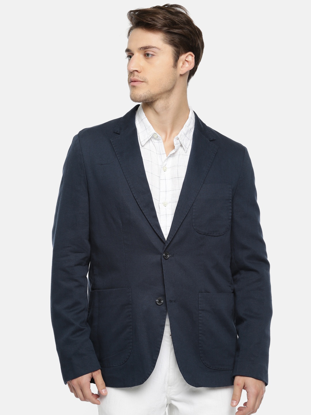 

U.S. Polo Assn. Men Navy Textured Smart Casual Blazer, Navy blue