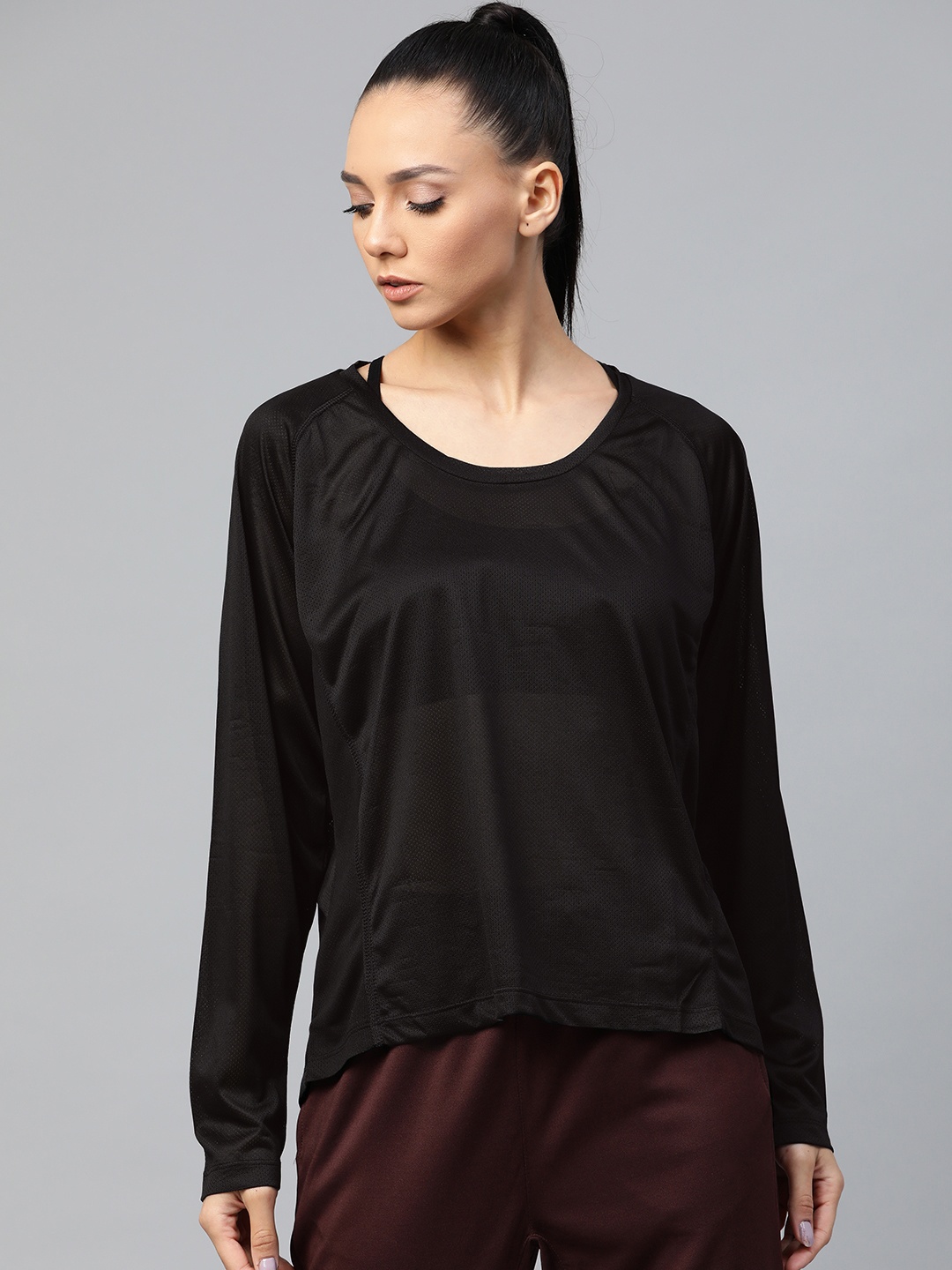 

Alcis Women Black Solid Round Neck Mesh Running T-shirt