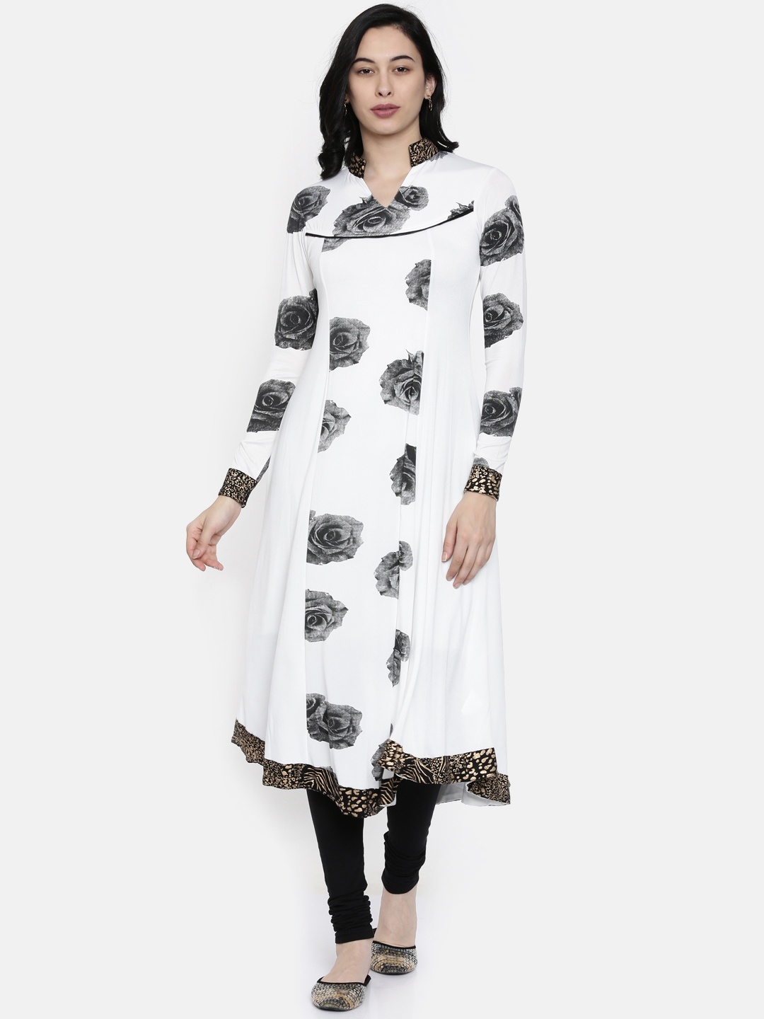 

Ira Soleil White & Black Printed A-Line Kurta