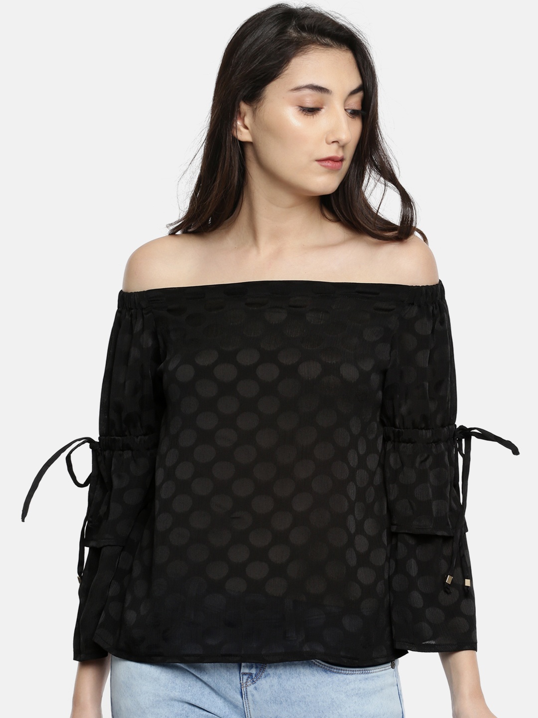 

Deal Jeans Women Black Printed Bardot Top