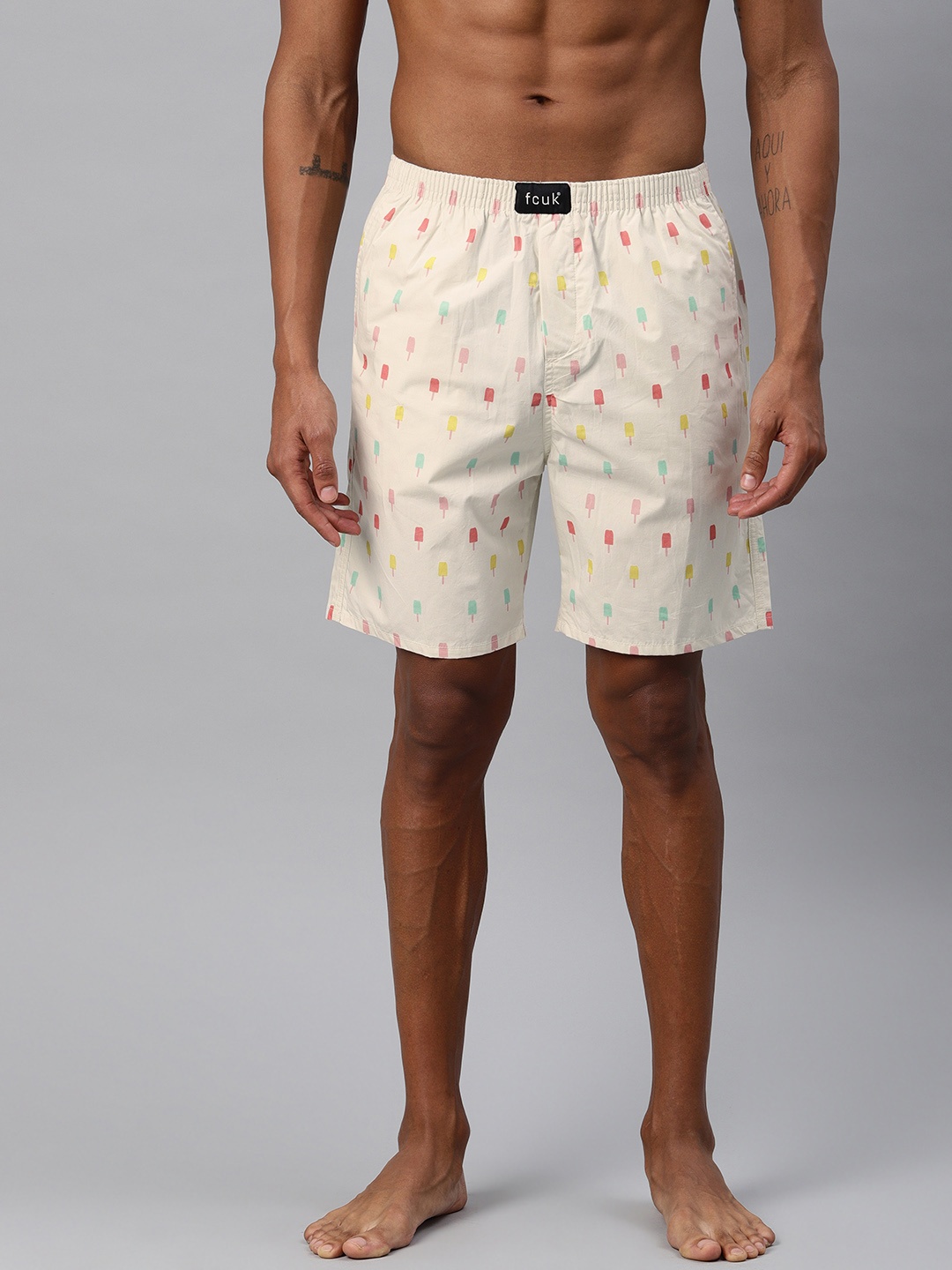 

FCUK Men Off-White Printed Lounge Shorts M5AAF