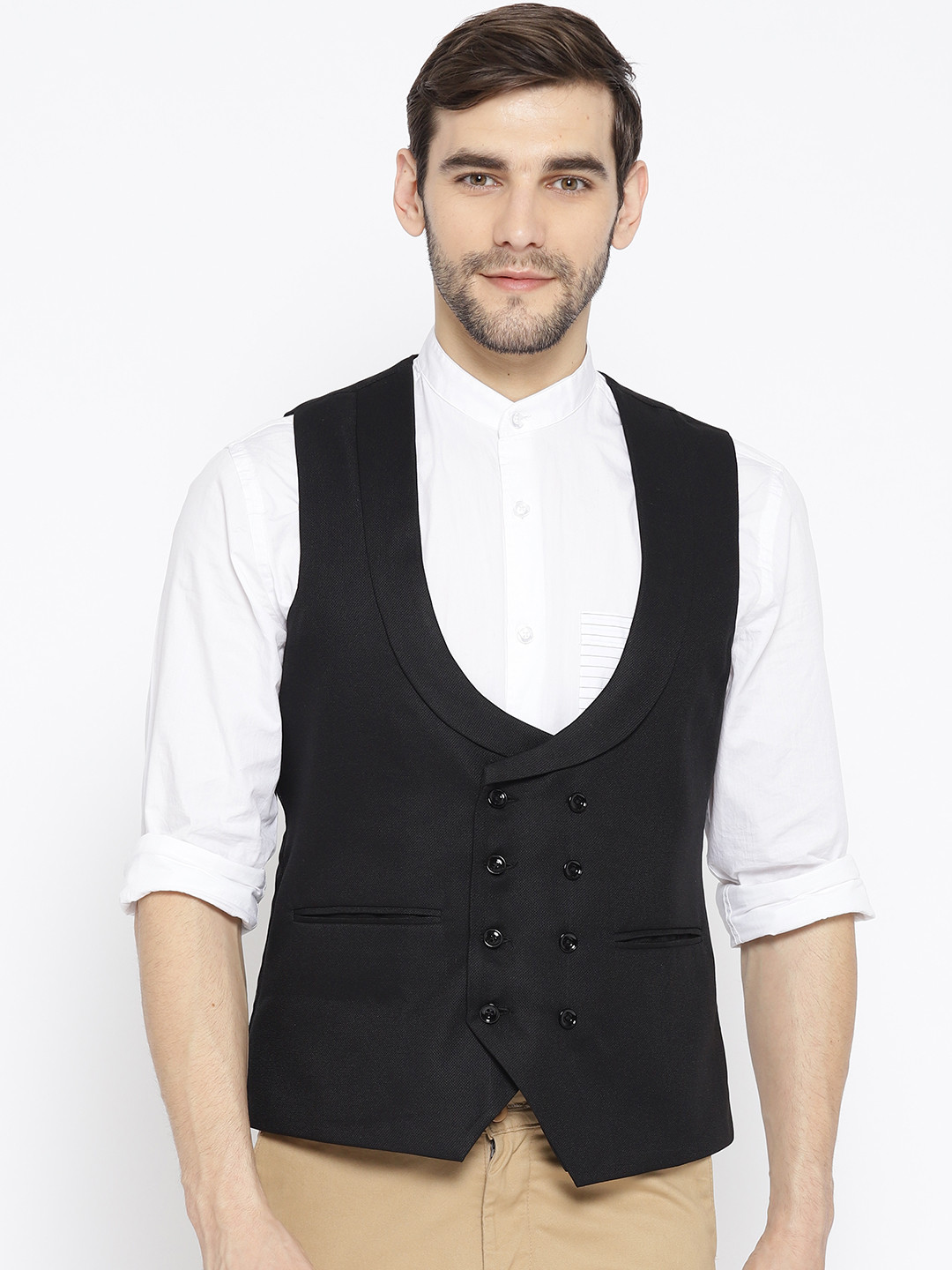 

Shaftesbury London Men Black Solid Single Breasted Formal Waistcoat