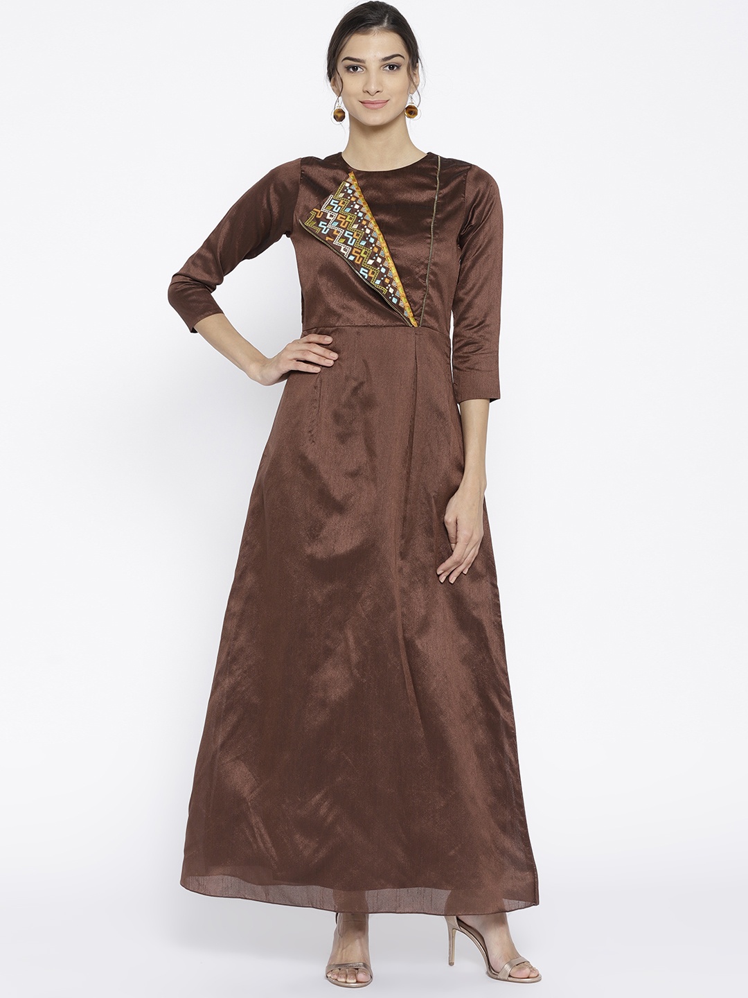 

Athena Women Brown Solid Maxi Dress