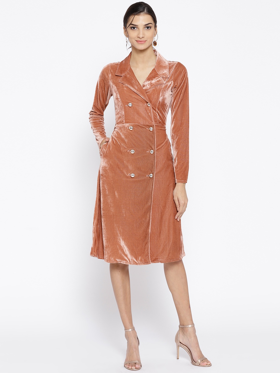

Athena Women Dusty Pink Solid Velvet Finish Wrap Dress