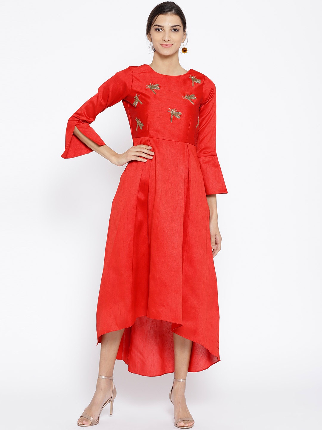 

Athena Women Red Solid Maxi Dress with Embellished Detail