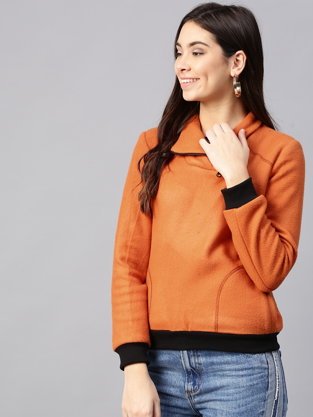 

Athena Women Orange Solid Sweatshirt