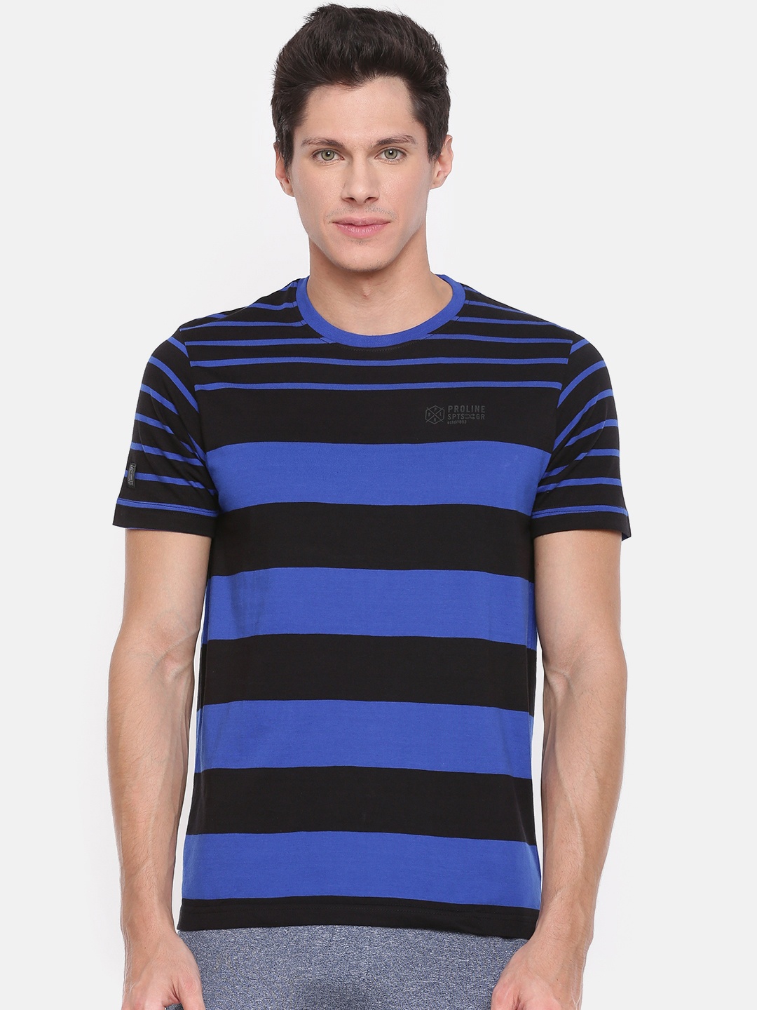 Proline Active Men Blue Striped Round Neck T-shirt