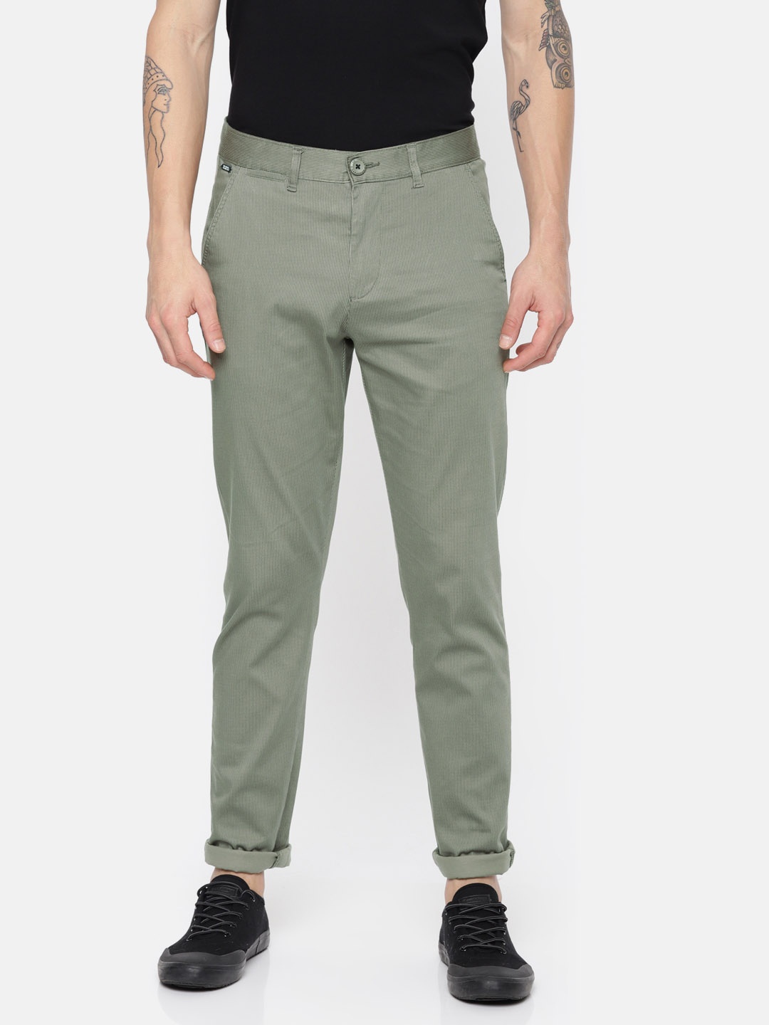 

The Indian Garage Co Men Grey Regular Fit Striped Regular Trousers