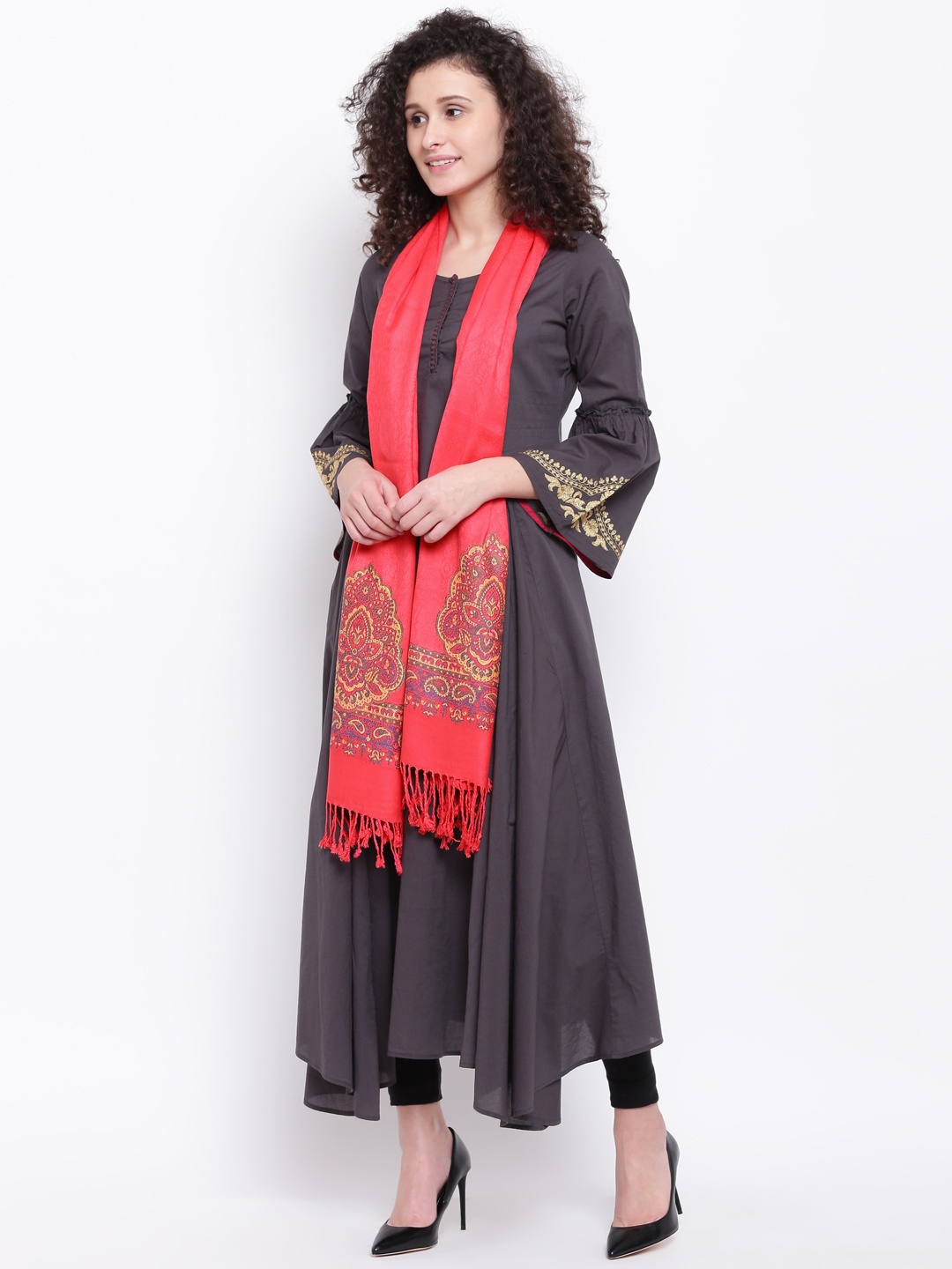 

HK colours of fashion Women Coral Pink Woven Design Stole