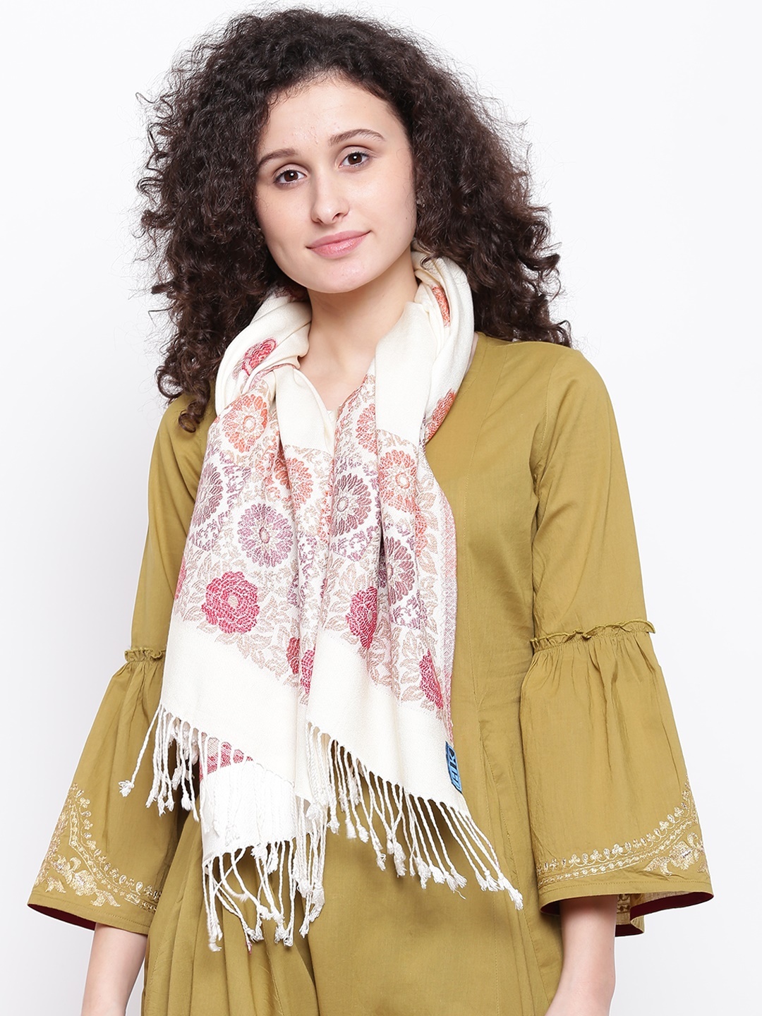 

HK colours of fashion Women Off-White Woven Design Stole