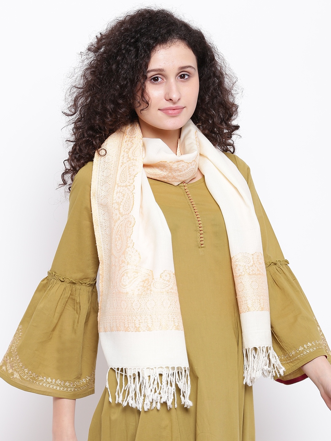 

HK colours of fashion Women Off-White Solid Stole