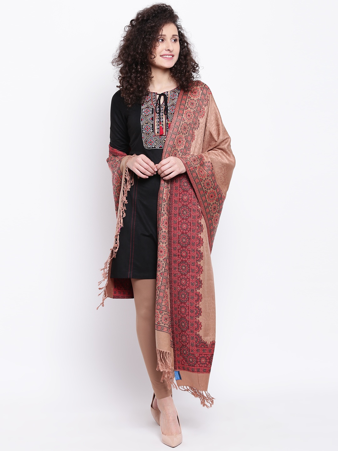 

HK colours of fashion Women Brown Woven Design Stole
