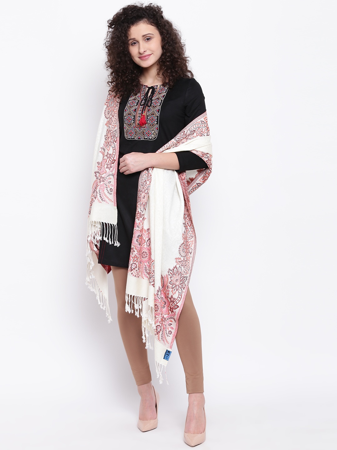 

HK colours of fashion Women Off-White & Red Woven Design Stole