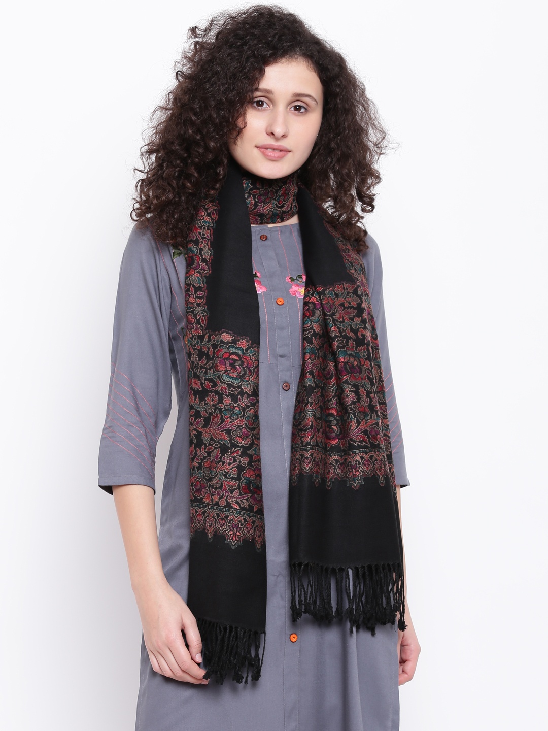 

HK colours of fashion Women Black Woven Design Stole