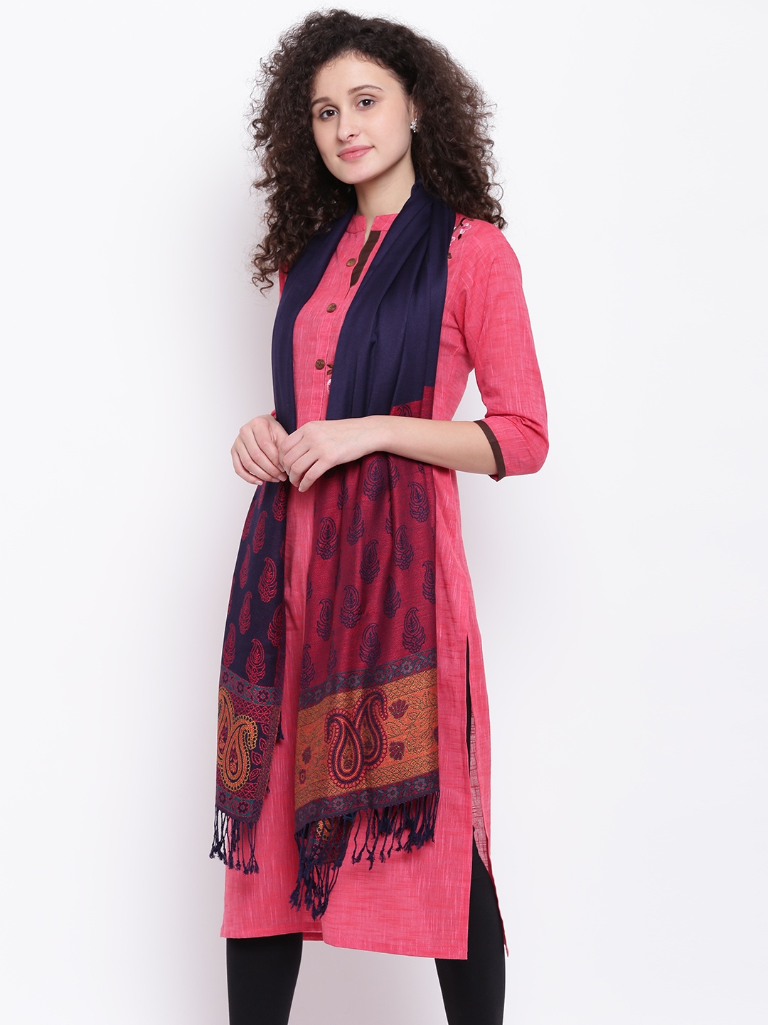 

HK colours of fashion Women Navy & Maroon Woven Design Stole, Navy blue
