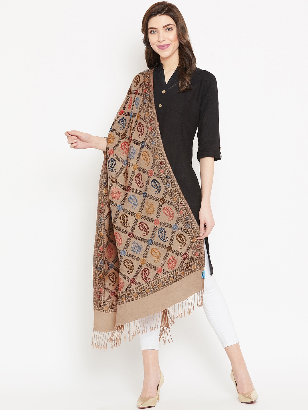 

HK colours of fashion Women Brown Woven Design Stole