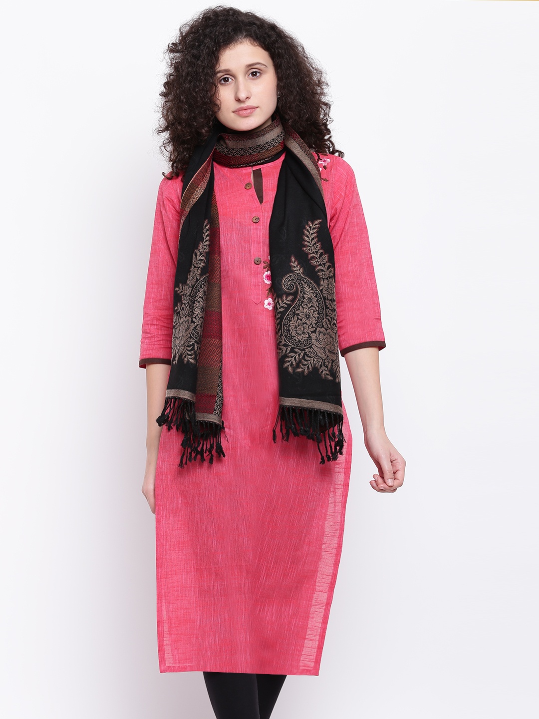 

HK colours of fashion Women Black & Beige Woven Design Stole