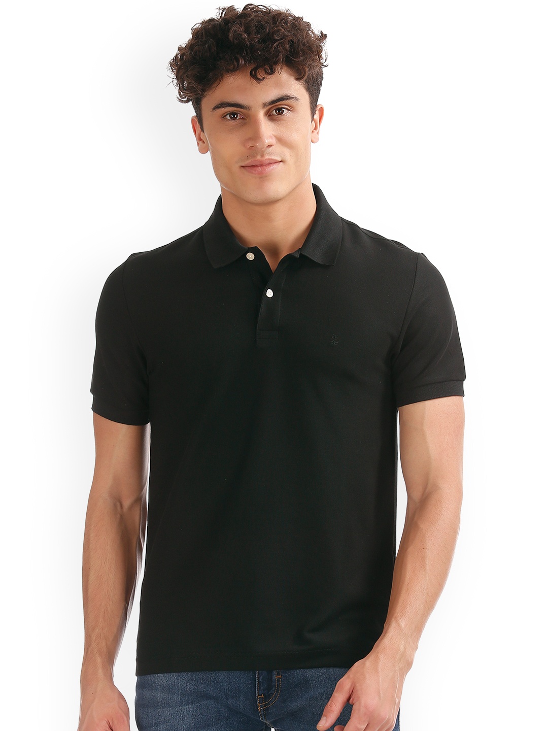 

IZOD Men Black Solid Polo Collar Slim Fit Pure Cotton T-shirt