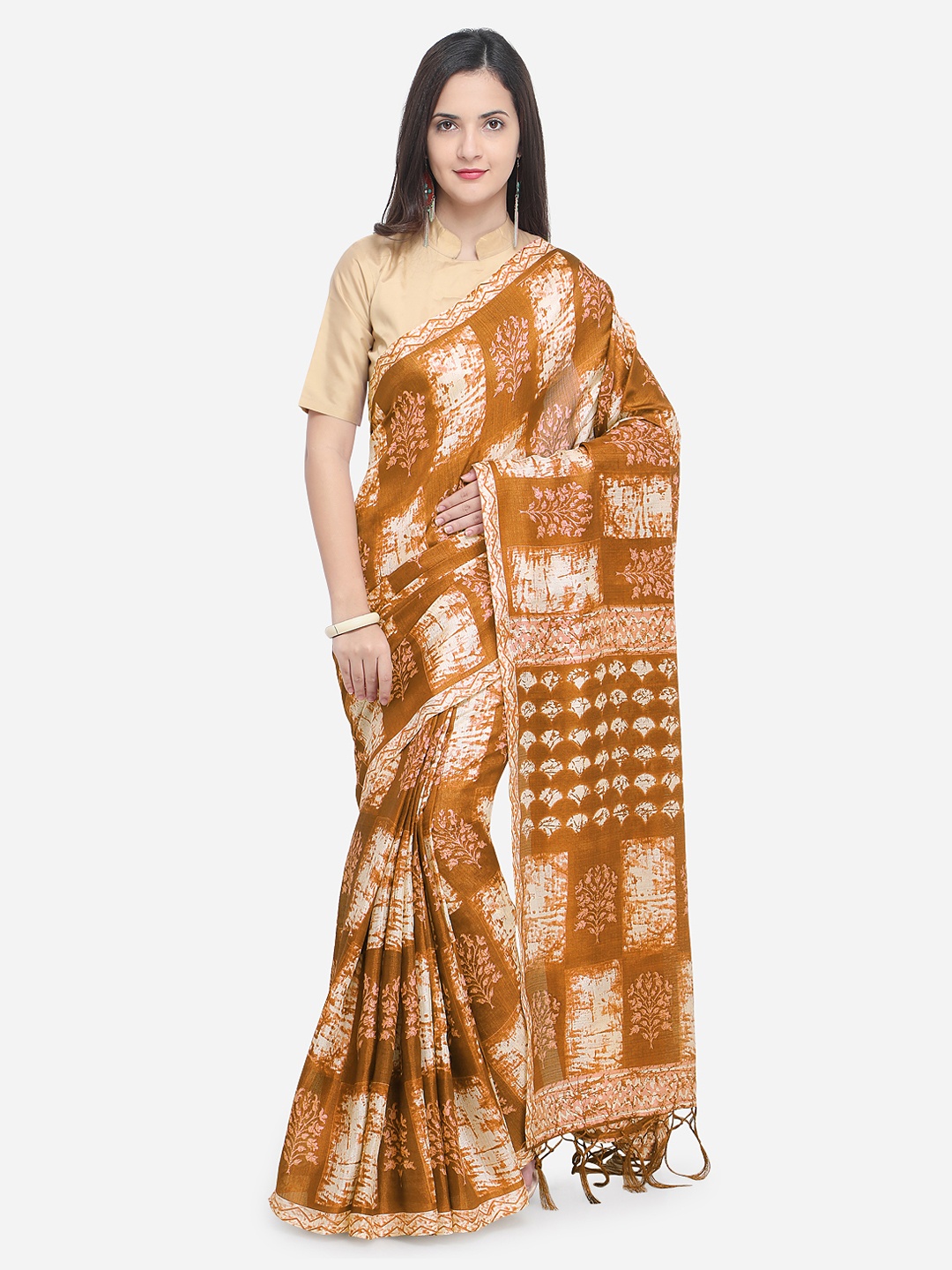 

Rajnandini Mustard Printed Silk Blend Saree