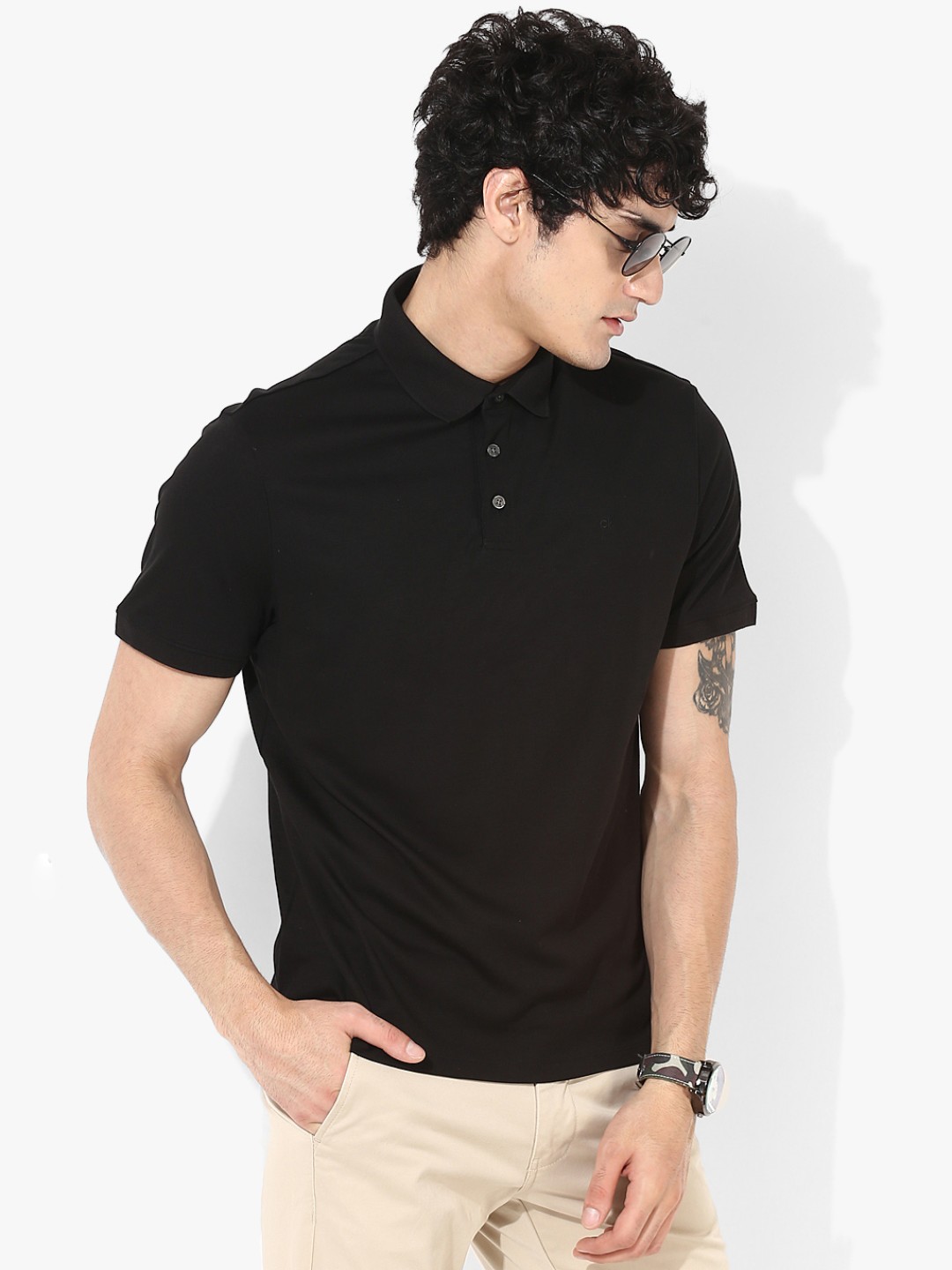 

Calvin Klein Jeans Men Black Solid Slim Fit Polo T-Shirt