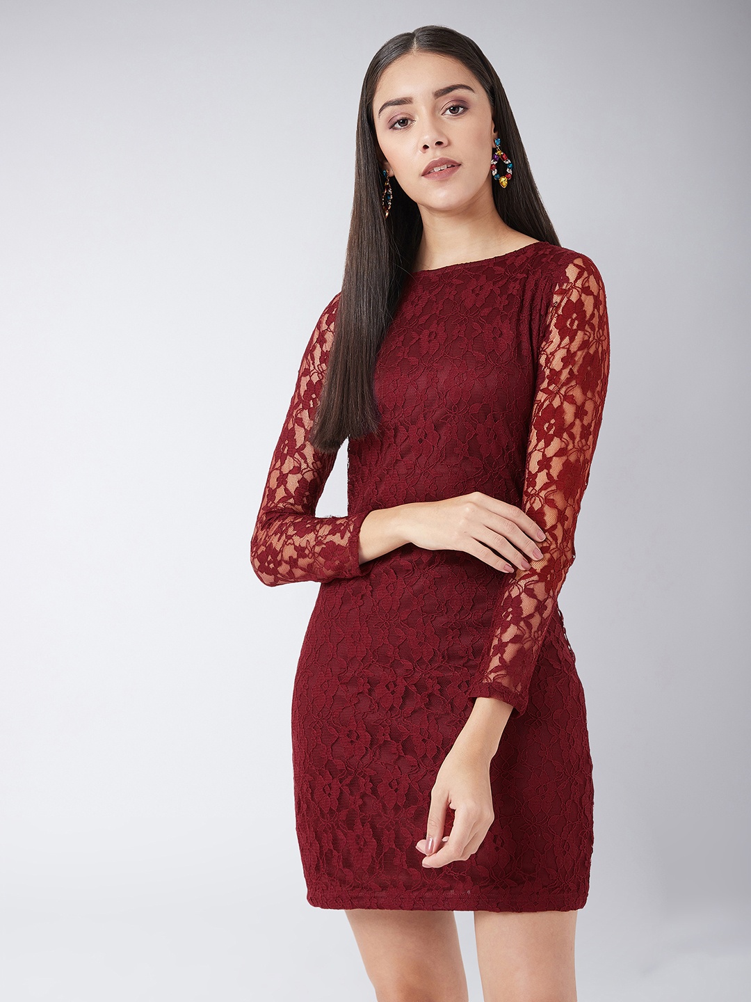 

Miss Chase Maroon Lace Sheath Dress